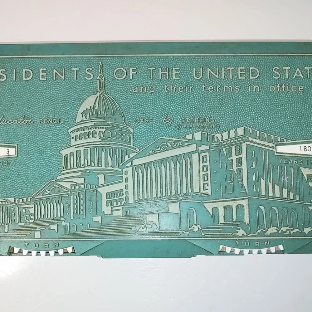 Vintage 1960 Sterling Plastic Co Educator Pencil Case US Presidents Terms Office